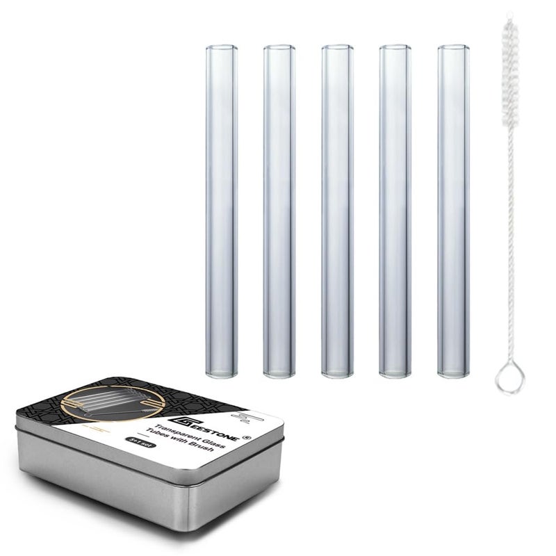 GEESTONE Store 5 Piece Glass Tubes with Cleaning Brush 4.72 inch 12mm OD 2mm Thick Wall Tubing Borosilicate Blowing Tubes Clear Tubes - Image 1
